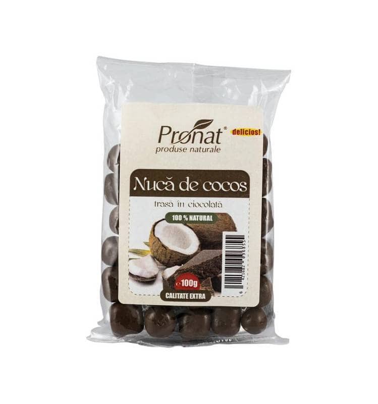 Nuca de cocos trasa in ciocolata, 100g – Pronat